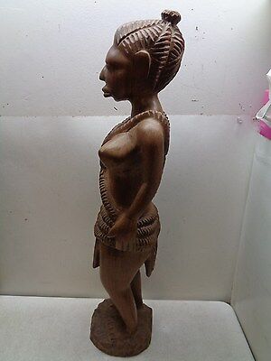 Vintage 26" African Carved Wood Tribal Woman Figure Statue Sculpture Floor Art 3