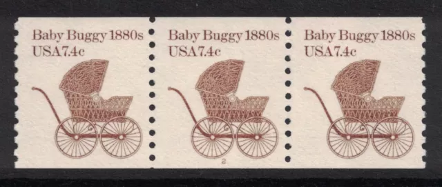 Scott 1902- MNH- Plate Number Strip of 3, #2- 7.4c Baby Buggy 1880s- mint PNC3