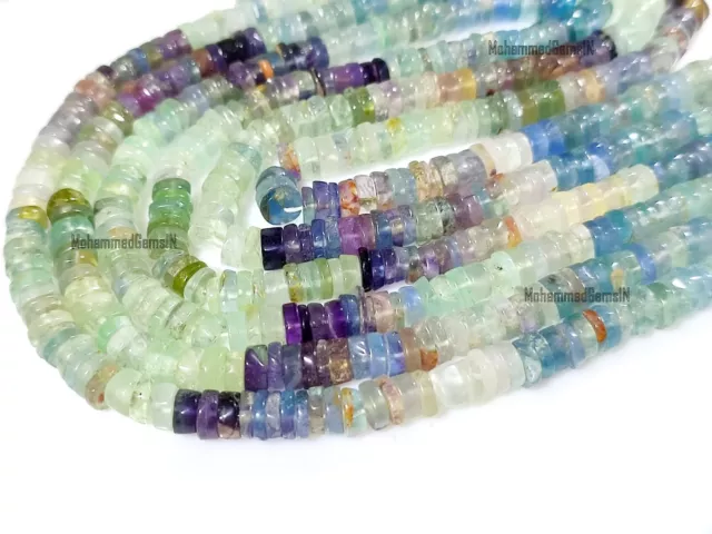 AAA Natural Multi Fluorite Heishi Wheel Beads 5-6mm 16 Inch Strand Loose Beads