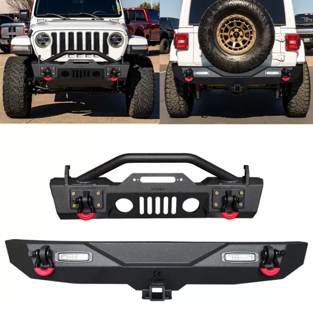LUYWTE Front/Rear Bumper with LED Light Fits 2019-2024 Jeep Wrangler JL/JLU