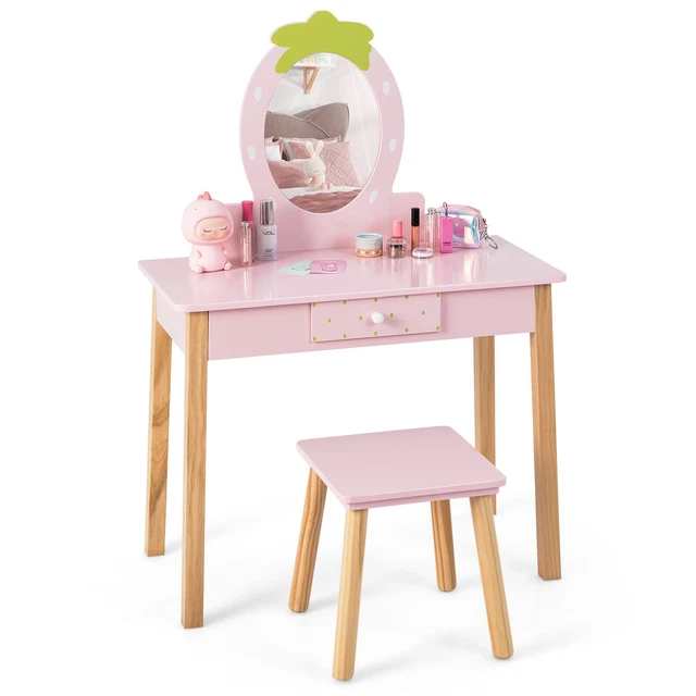 Tavolo da trucco bambini con sgabello 2 in 1 tavolo da parrucchiere + tavolo trucco specchio