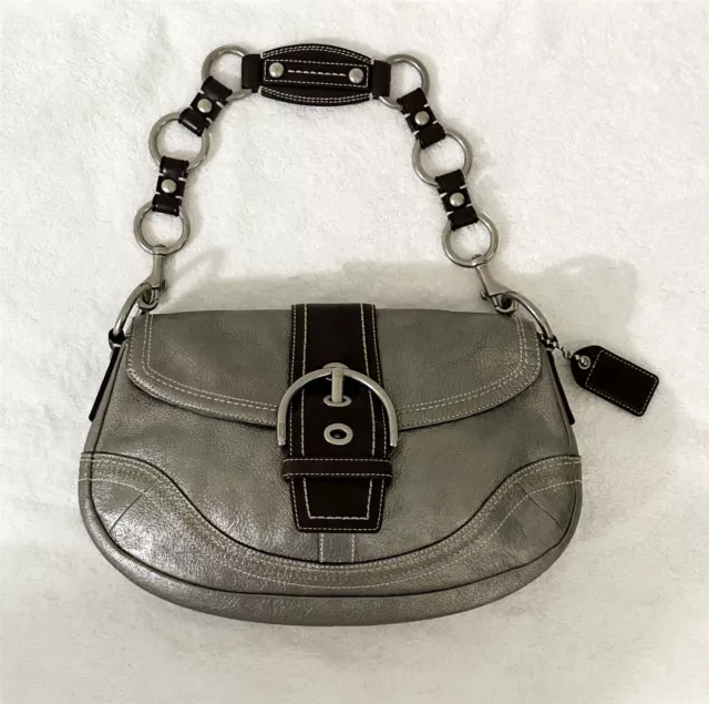 Coach K0682-10595 Metallic Silver Leather Hobo Shoulder Bag Used/Nice