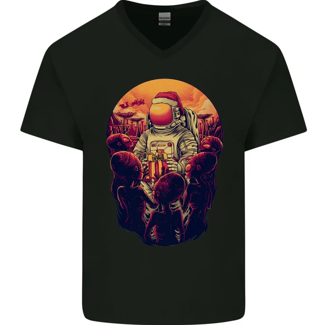 Spaceman Santa Christmas Space Astronaut Mens V-Neck Cotton T-Shirt