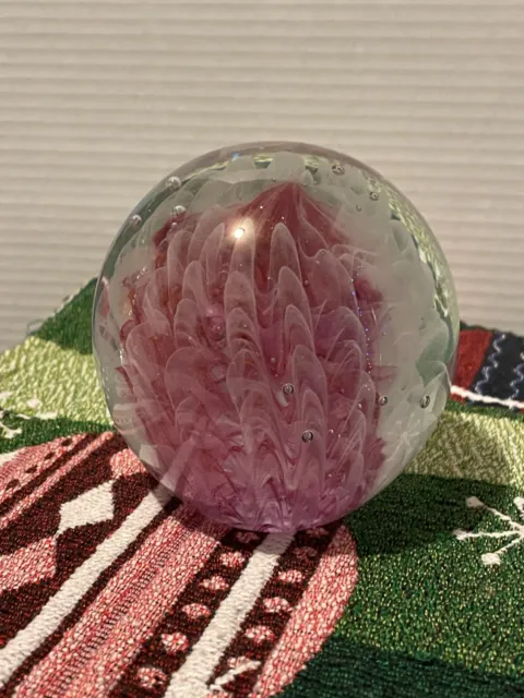 (479) Dynasty gallery large paperweight Pink Glow feather