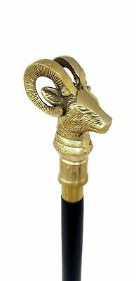 Solid Brass Goat Head Handle Victorian Style Wooden Walking Stick Designer Canes