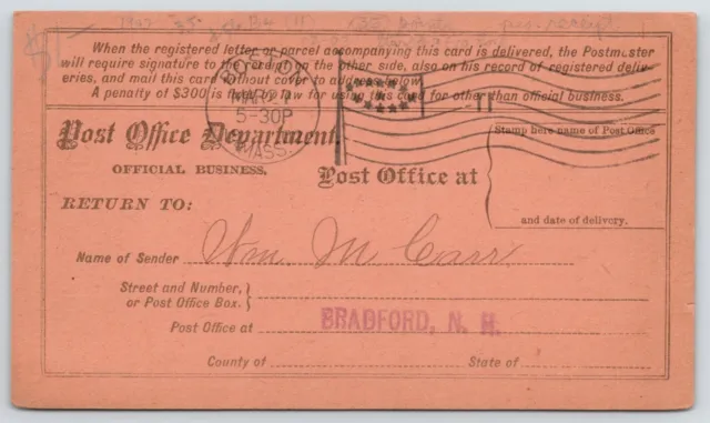 BOSTON MA~BRADFORD NH~REGISTERED Mail~Old Colony Trust~CM Rotch~Wm Carr ...