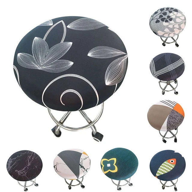 Housse De Coussin Rond Pour Tabouret De Bar - Coton/Élastique - Antidérapante - Noir - Diamètre ~33 Cm