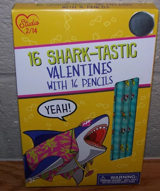 Valentines Day Cards (Box 16) Shark-Tastic Valentines with Pencils