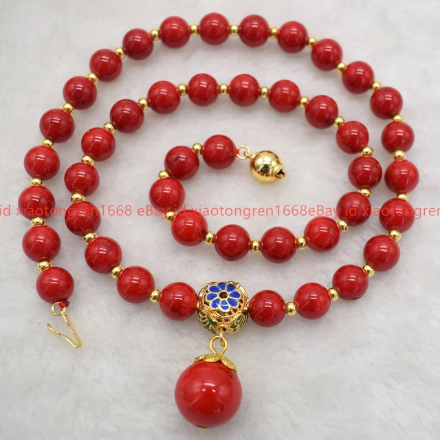 Natural 8mm Red Coral Gemstone Round Beads Pendant Necklace 16-36"