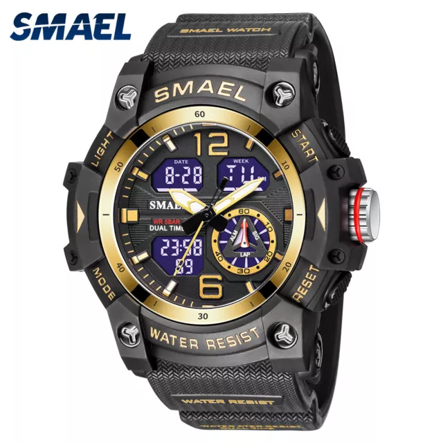 SMAEL Men Watch Digital LED Electronic Wristwatch Dual Quartz Military Watches