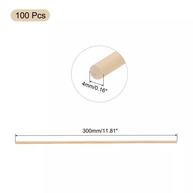 Runde Holzstäbchen 5/32""x12"" Dübelstab unvollendet Hartholz Stick Handwerk 100 Stck. 2