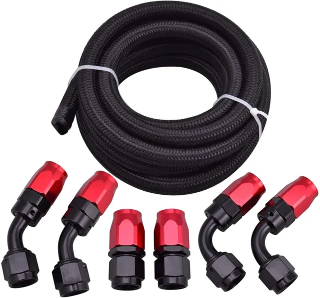 Fuel line Hose 6AN 3/8" Fitting Kit Braided Nylon Stainless Steel Oil Gas 10FT