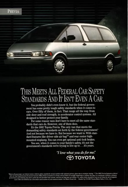 1992 TOYOTA Previa blue minivan Vintage Print Ad