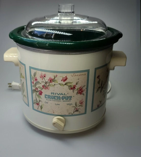 VTG RIVAL 3150 Crock Pot Slow Cooker Pink Floral 3.5 Qt Lid Sesame Lift