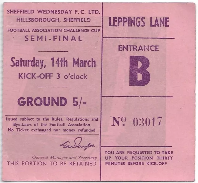 Manchester United v West Ham 1964 FA Cup Semi Final ticket - West Ham win cup