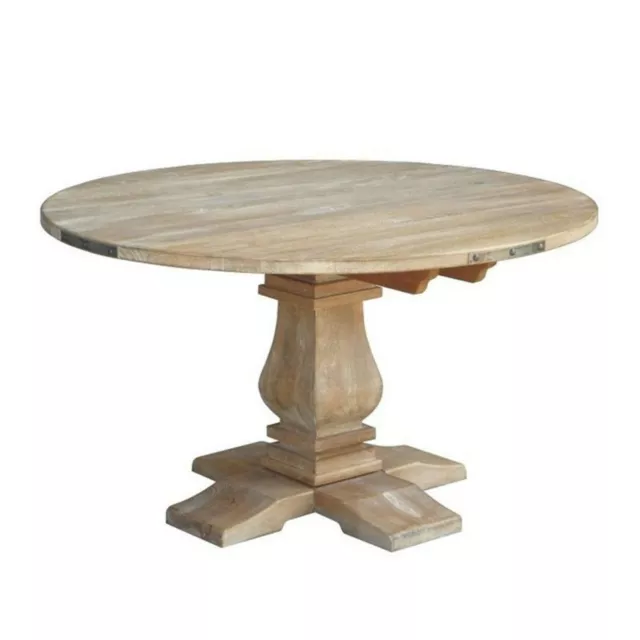 Asti Hamptons Style Rustic Round Dining Table Solid Mango Timber Honey Wash