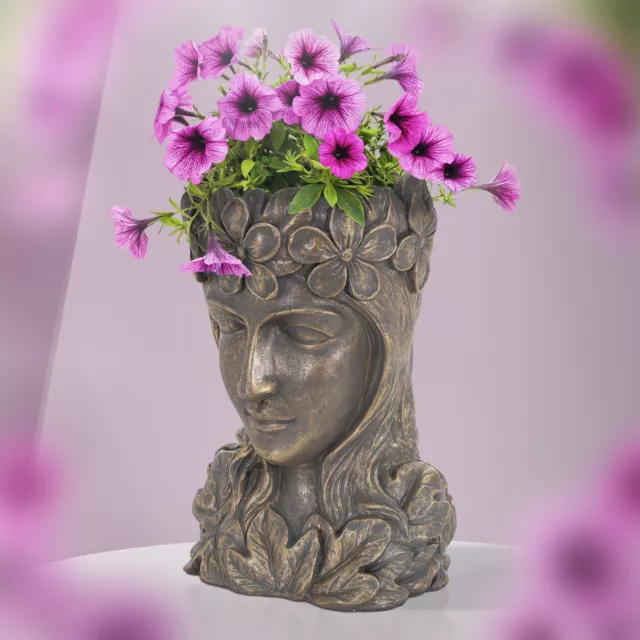 Figura decorativa maceta 21 x 16 x 32 cm bronce jarrón florero forma de cara