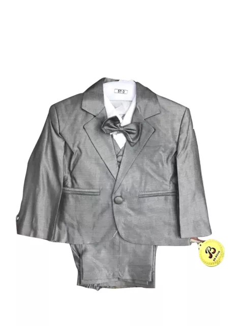 Abito speciale occasione matrimonio cravatta fiocco bambino 5 pezzi grigio