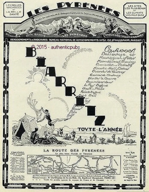 Biarritz Advertisement Soleil La Route Des Pyrenees 1927 Pedezert Sign French Ad