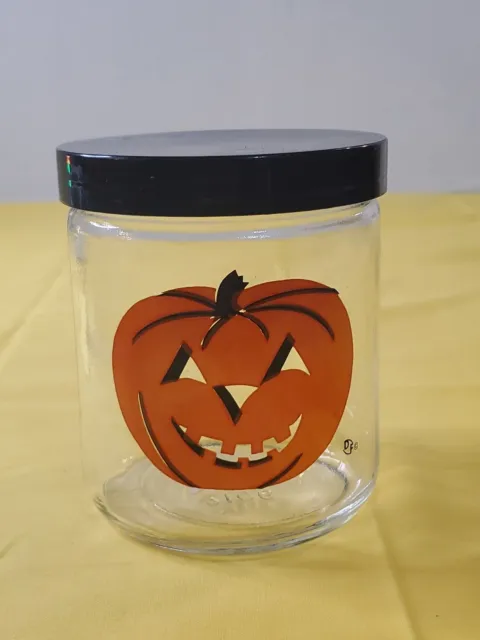 Pumpkin Jack-O-Lantern 4" Glass Jar Canister w/ Lid Halloween