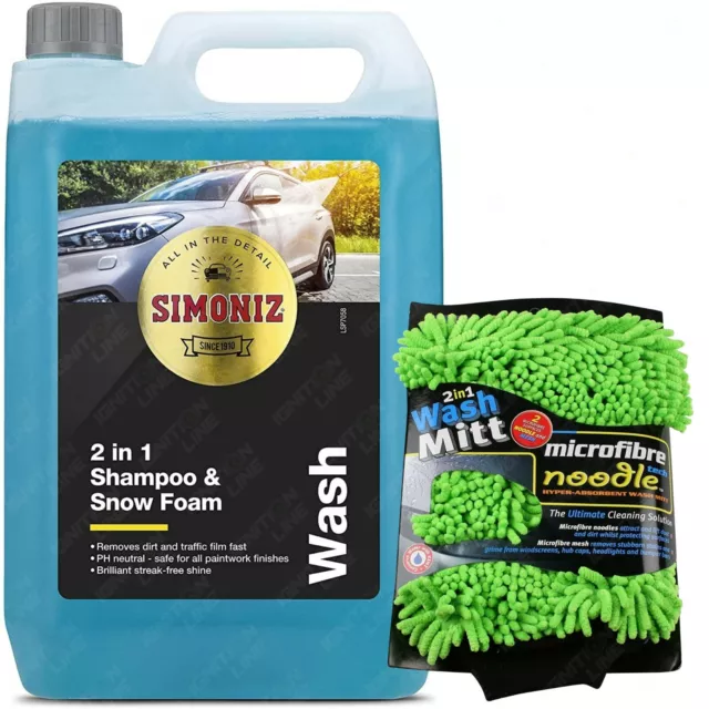 Simoniz Car Shampoo Snow Foam Removes Dirt Streak-Free 5L & 2in1 Microfibre Mitt