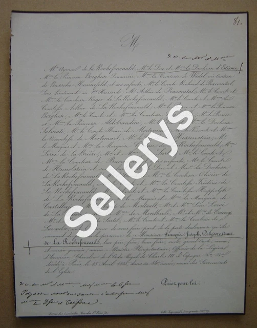 FAIREPART DE DÉCÈS de François Joseph Polydore Comte de LA