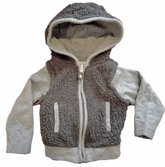 24 MOS The Eagle's Eye Children's Hoodie Jacket Gray Sherpa Pockets French Terry