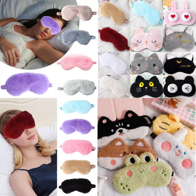 2x 3D Peluche Maschera Occhi Sonno Morbido Cover Imbottito Sfumatura Aiuto Nott+