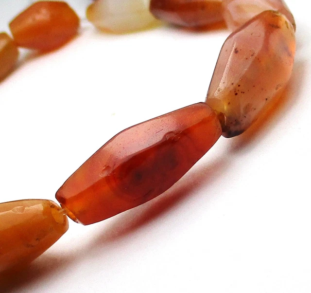 7" Strand Of 13 Rare Ancient Graduated Oval Pink Agate/Carnelian Agate Beads