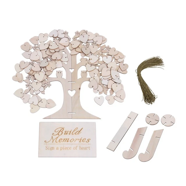 Libro Degli Ospiti Matrimonio 3D A Forma Di Cuore, Stile Rustico Con Albero Della Vita, 40x60 Cm, 150 Cuori In Legno Personalizzabili
