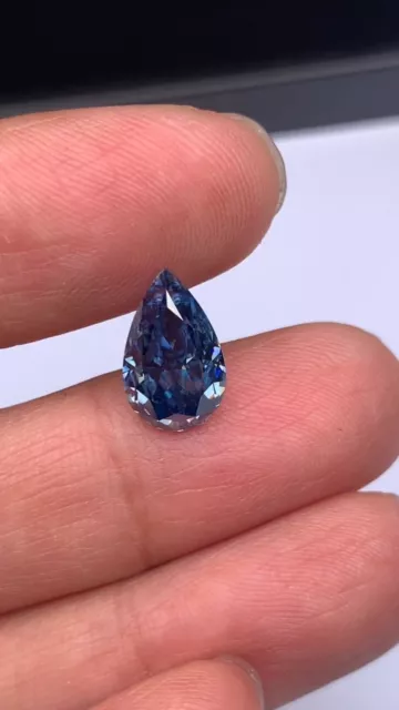 Certified 2 Ct Pear Cut Natural Blue Diamond D Grade Color VVS1 +1Free Gift