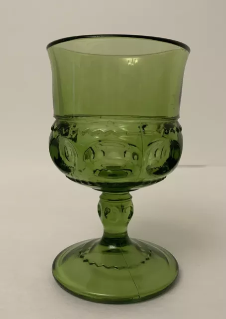 Indiana Green Glass Kings Crown Thumbprint 4.5" Wine Goblets MCM BEAUTIFUL