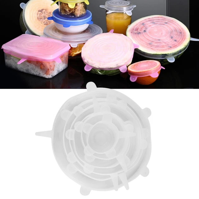 6PCS Transparent Reusable Silicone Food Pot Lid Bowl Covers Wrap TS