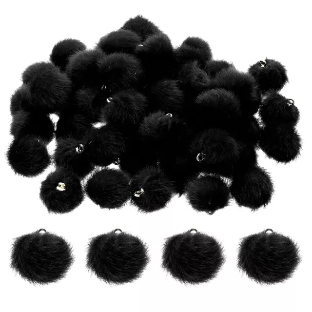 50pcs Pom Poms Charm, Pom Pom Charm Craft Pom Poms Pendants Balls, Black