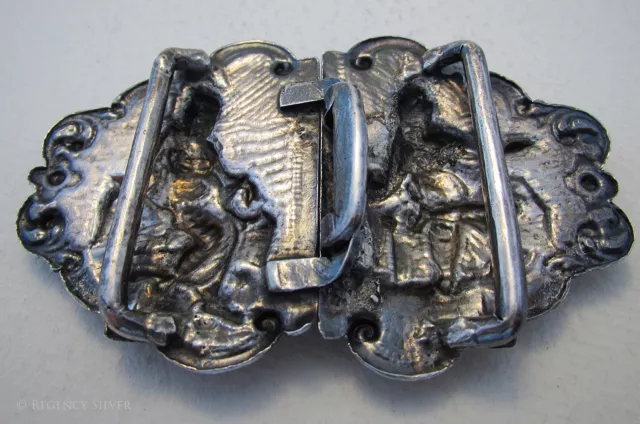 Beautiful Antique Burmese c1890 Solid Sterling Silver High Relief Belt Buckle 2