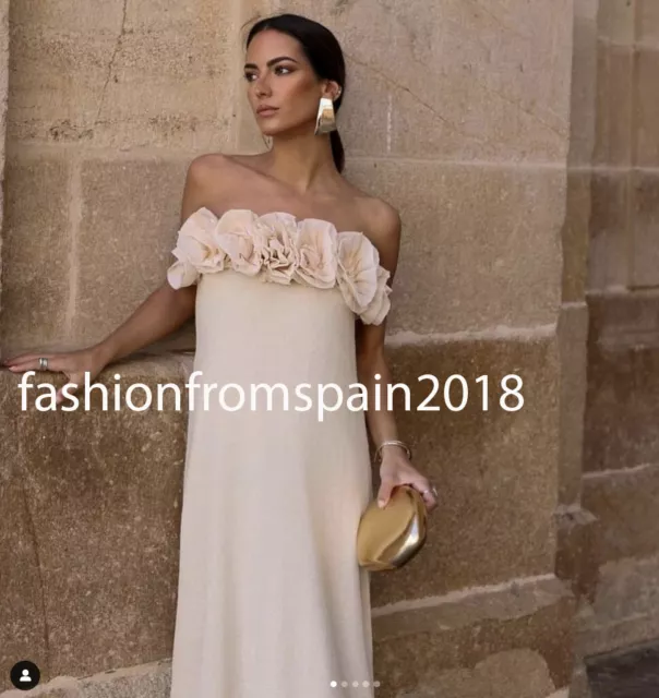 Zara New Woman Off-Shoulder Long Knit Floral Dress Butter S,M,L 3920/030