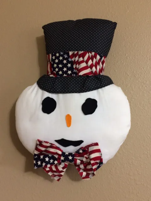 16 x 12 Snowman Face Head w/ Hat & Patriotic Bow Door /Wall Plush Decor pillow*+