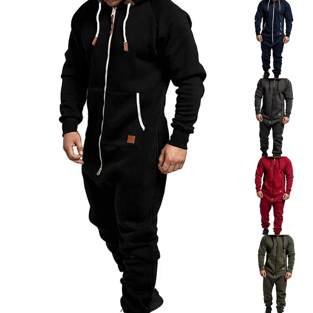 Cappotto Uomo Tuta da Ginnastica Overall Sport Tuta Intera Felpa con Cappuccio