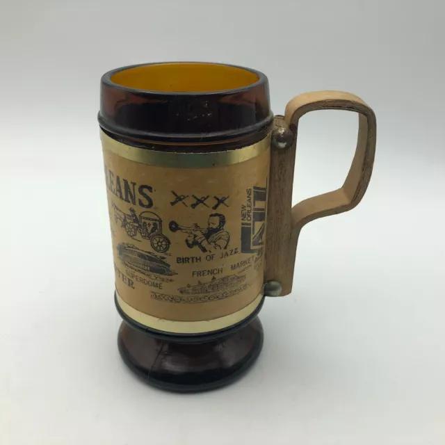 Vtg New Orleans Amber Beer Mug NBA Jazz Superdome Saints NFL French Quarter N8