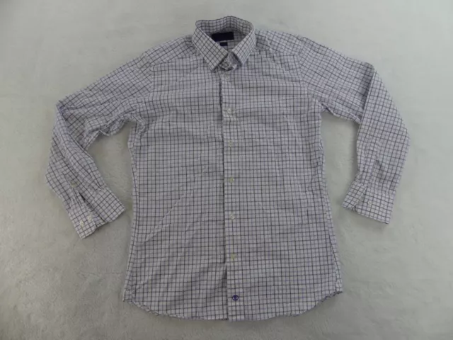 David Donahue Dress Shirt Mens 15.5 32/33 Trim Fit White Purple Plaid Cotton *