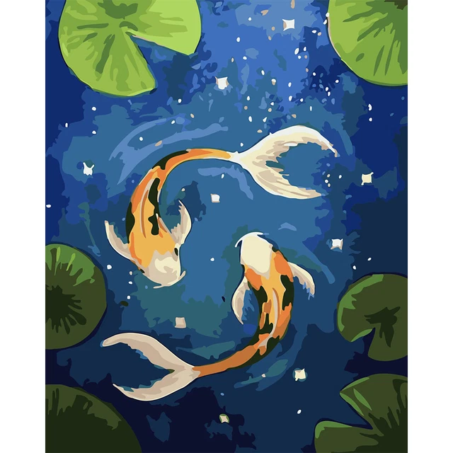 Goldfish in the Pond Oil Paint By Numbers DIY Canvas Wall Art Picture Home Craft