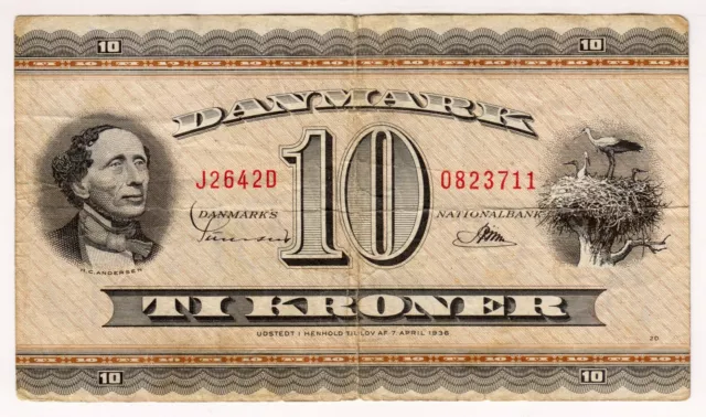 1950-74 Denmark 10 Kroner 0823711 Paper Money Banknotes Currency