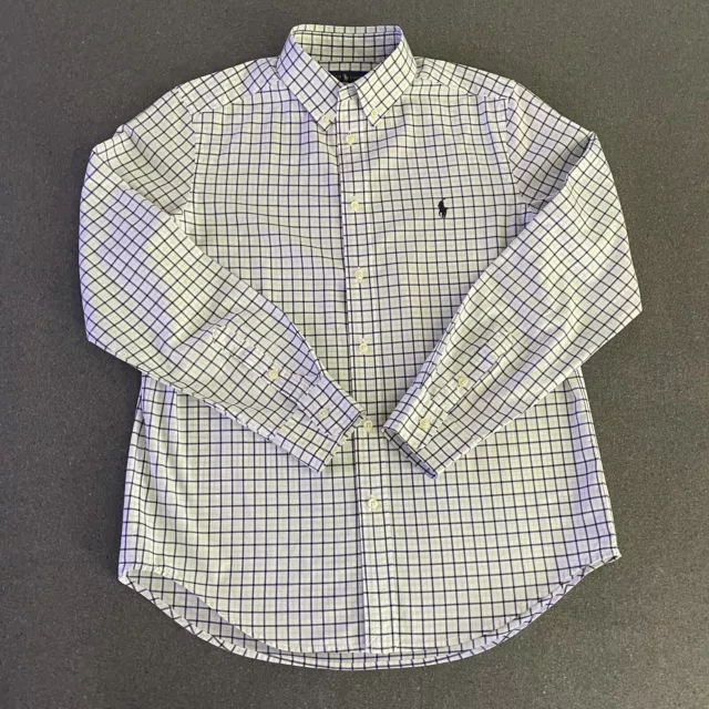 Polo Ralph Lauren Boys ButtonDown Shirt L 14 16 Pony Blue White Windowpane Plaid