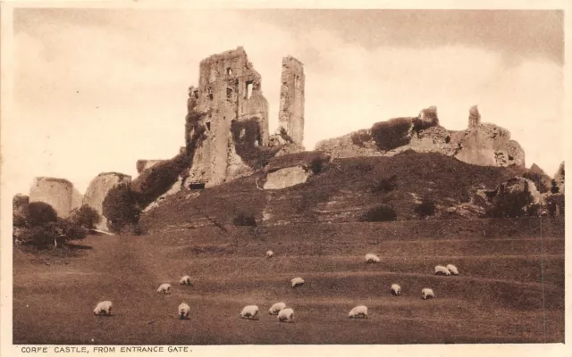 uk51256 corfe castle from entrance gate real photo uk