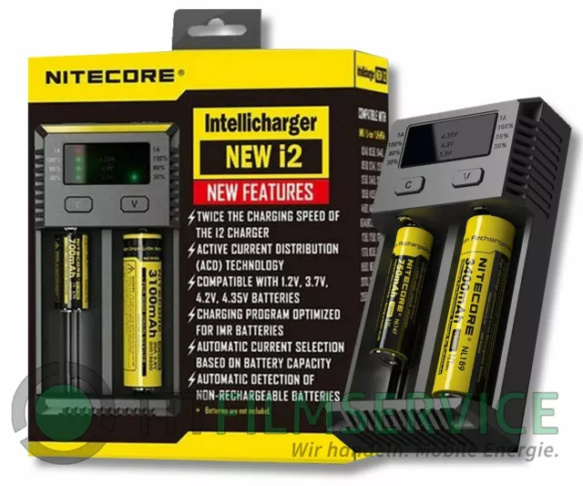 Nitecore NEW i2 Intellicharger Ladegerät - Für Li-Ion & Ni-MH Akkus mit Display