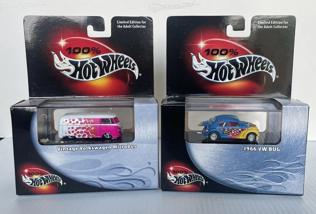2x 100% Hot Wheels-Vintage Volkswagen Microbus & 1966 Bug-Real Riders Tires-NIP