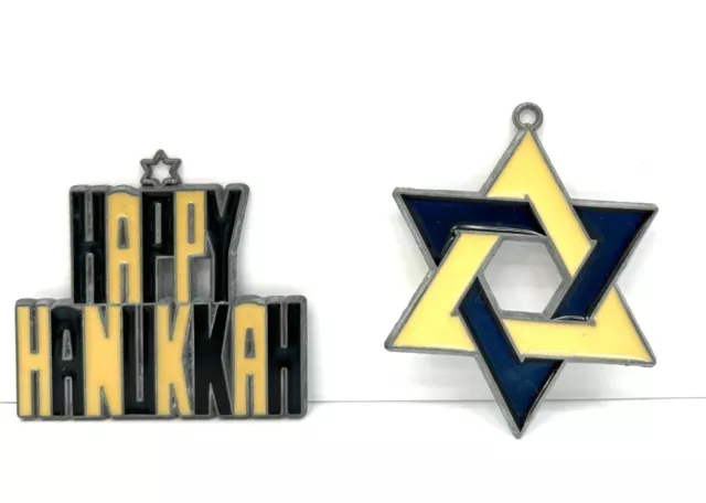 Happy Hanukkah & Star of David Hanging Ornaments Sun Catchers ~3" x 4"