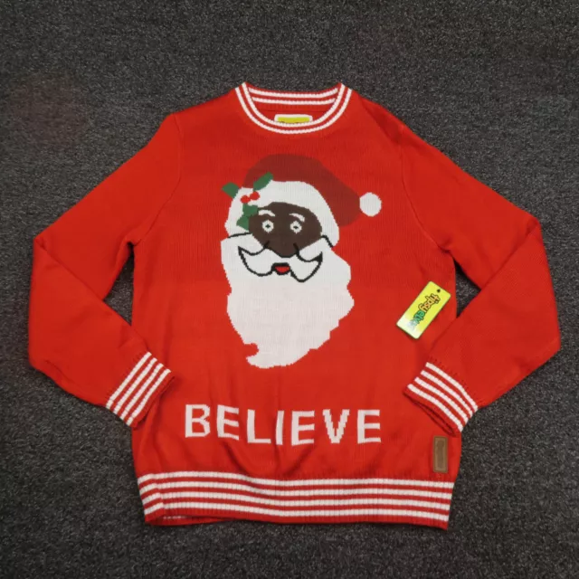 Tipsy Elves Sweater Adult Medium Red Black Santa Claus Believe Ugly Sweater Mens