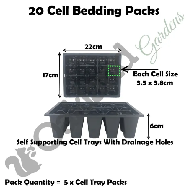 20 Cell Bedding Pack Plug Plant Half Size Seed Multi Trays With Holes Qty = 5
