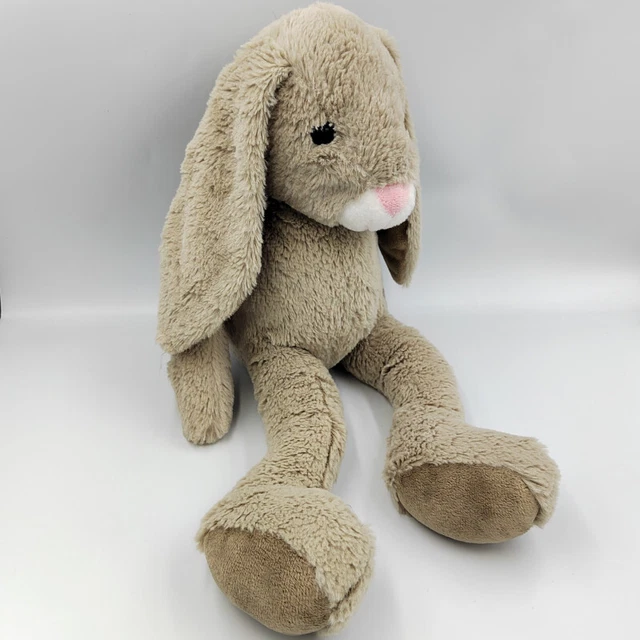 Grand Doudou peluche lapin gris marron nez rose - 32602